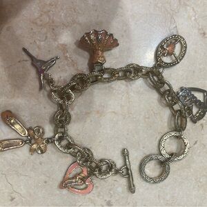 Vintage Ballet Charm Bracelet, Gold Tone & Pink